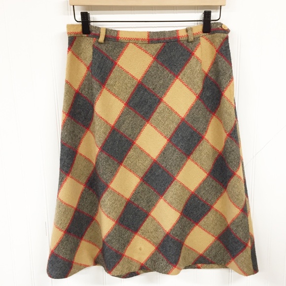 Vintage Dresses & Skirts - VTG | Plaid Argyle A-Line Wool Skirt